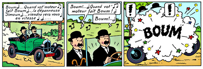 Dupont et Dupond chantent Boum ! dans Tintin au pays de l'or noir